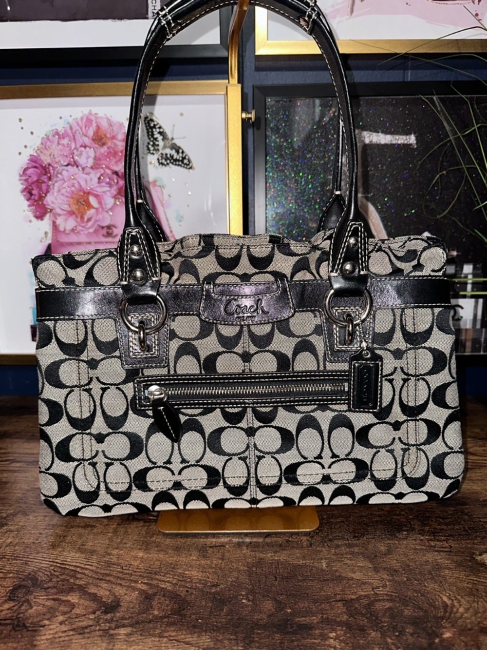 Coach Penelope Signature Black/Gray Satchel,.